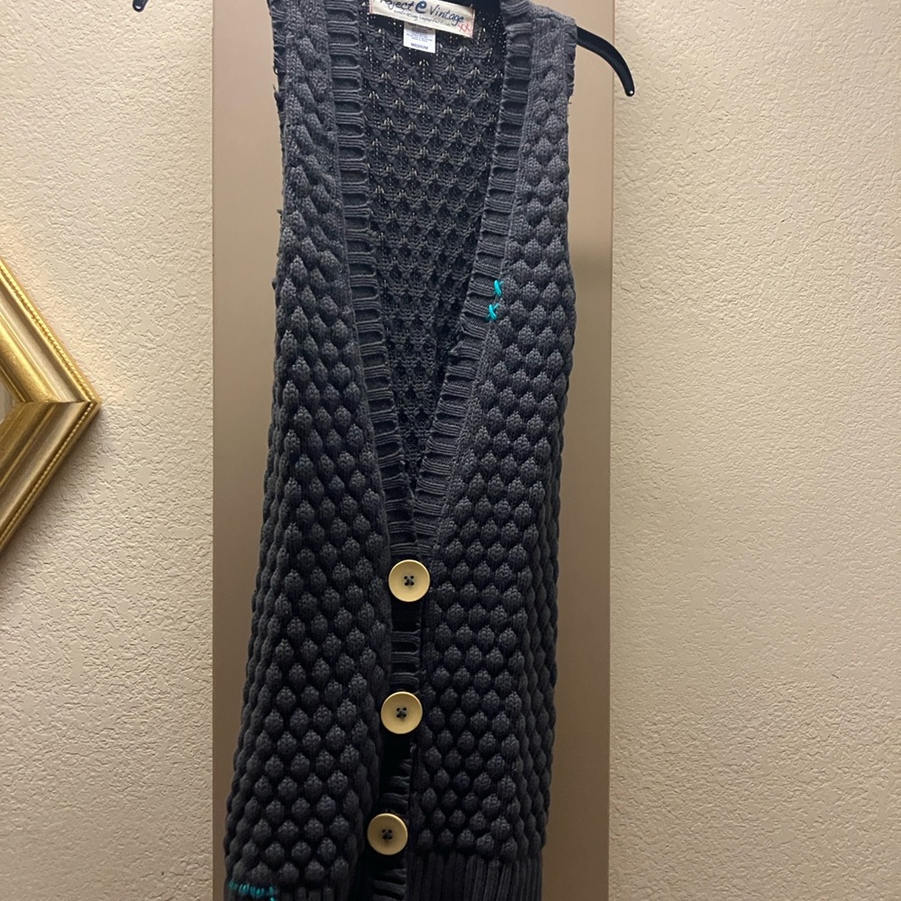 Project e Vintage Medium dark gray long sweater vest.
